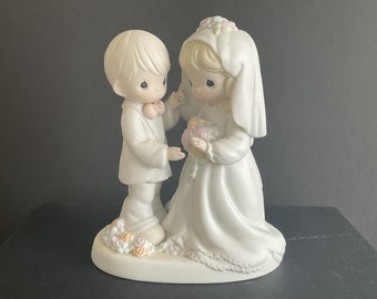 Vintage Bride & Groom Figurine Wedding Cake Topper Wedding Cake Couple Porcelain Bride and Groom Exchange Vows Precious Moments 1994