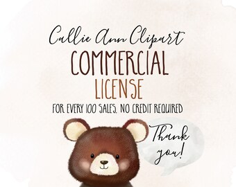 COMMERCIAL LICENSE for every 100 sales and for no credit required for each clipart set purchased