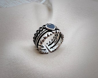 Silver Ring Chunky, Adjustable Silver Open Ring, Heartbeat Ring,  Harmony Ring, Birthday Gift, Gift for Her/ Him ,Christmas gift