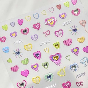 Cute Heart Nail Stickers, Heart Nail Decals, Heart Nail Charms, Nail Stickers With Heart Rhinestones, Kawaii Nail Stickers, DIY Nails