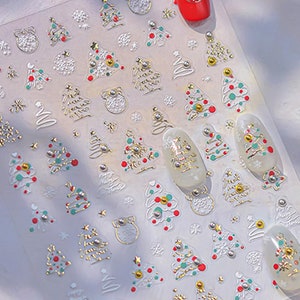 Christmas Tree Nail Stickers, Chirstmas Tree Nail Decals, Christmas Nail Charms, Gold Christams Nail Sticker, Christmas Nail Art