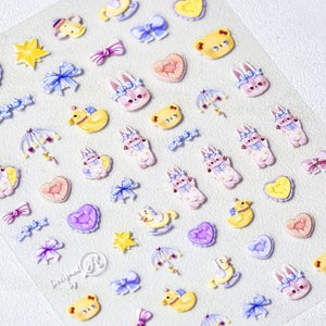 Cute Rabbit Nail Stickers, Cute Bear Nail Stickers, Kawaii Nail Decals, 5D Nail Decals, DIY Nails, Nail Decal Art