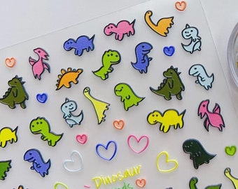 Stickers pour ongles dinosaures, Stickers dessins animés, Stickers ongles en relief 5D, Art de créateur d'ongles, Ongles à faire soi-même