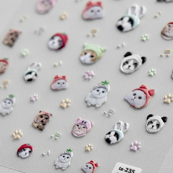 Cute Cat Nail Stickers, Cat Nail Decals, Kawaii Cat Nail Decals, 3D Nail Stickers, DIY Nails, Manicure Sticker