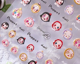 Pegatinas para uñas de muñecas, calcomanías para uñas de muñecas, calcomanías para uñas de muñecas kawaii, relieve 5D, arte de calcomanías para uñas, uñas DIY