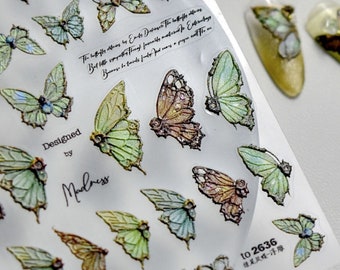 Green Butterfly Nail Stickers, Butterfly Nail Decals, Butterfly Nail Designs, Dainty Nail Stickers, 3D Nail Stickers, DIY Nails