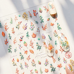 Autumn Leaf Nail Stickers, Autum Nail Art Stickers, Fall Leaf Nail Decals, Autumn Nail Art, Leaf Nail Design, Embossed Nail Stickers