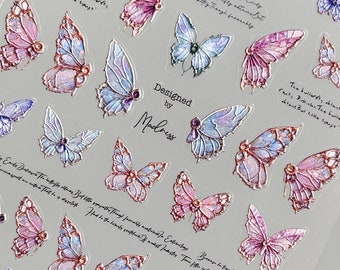 Butterfly Nail Stickers, Butterfly Nail Decals, Aesthetic Nail Stickers, Nail Decal Art, DIY Nails, 5D Embossed