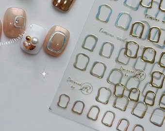 Gold/Silver Frame Nail Stickers, Gold Nail Decals, Silver Nail Decals, Frame Nail Sticker, Self-Adhesive, DIY Nails