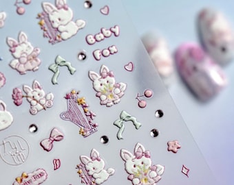 Kawaii Baby Fox Nail Stickers, Nail Sticker With Crystals,  Cute Nail Decals, Nail Charms, Nail Sticker With Rhinestones, DIY Nails