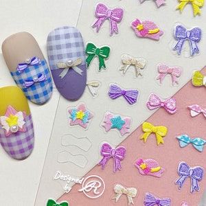Bowknot Nail Stickers, Bowknot Nail Decals, Kawaii Nail Stickers, Cute Nail Decals, Nail Decal Art