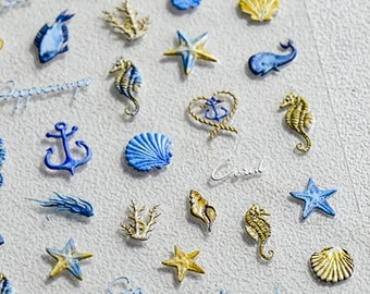 Ocean Nail Stickers, Summer Nail Decals, Sea House And Star Nail Decals, Summer Nail Design, Manicure Sticker, DIY Nails