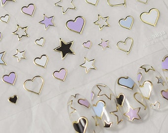 Star And Heart Nail Stickers, Star Nail Decals, Heart Nail Decals, Manicure Sticker, Self-adhesive Nail Sticker, DIY Nails