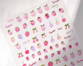 Strawberry And Cherry Nail Stickers, Kawaii Nail Decals, Furit Nail Stickers, Cherry Nail Decals, Fruit Nail Art, Jelly-Style, DIY Nails