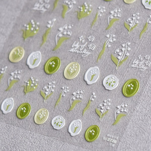 Stickers pour ongles muguet, Stickers pour ongles fleurs, Stickers pour ongles fleurs, Stickers pour ongles de printemps, décorations d'ongles fleurs, gaufrage 5D, Ongles à faire soi-même