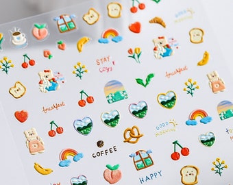 Kawaii Nail Stickers, Kawaii Nail Decals, Happy Garden Nails, Bear Nail Stickers, Nail Decal Art, DIY Nails