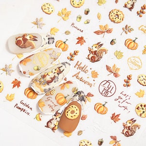 Autumn Nail Stickers, Autumn Leaf Nail Decal Stickers, Squirrel Nail Stickers, Autumn Nail Art, DIY Nails, Nail Art Stickers
