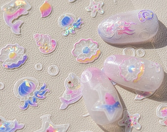 Sea Nail Stickers, Ocean Nail Stickers,  Dolphin And Shell Nail Stickers, Summer Nail Decals, Summer Nails
