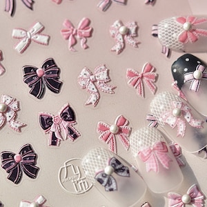 Cute Pink Bowknot Nail Stickers, Bowknot Nail Decals, Kawaii Nail Stickers, Nail Stickers With Nail Charms, Self-Adhesive Nail Sticker