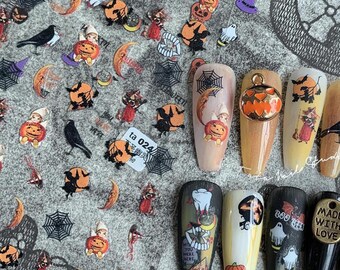 ハロウィンネイルステッカー、不気味なネイルデカール、ハロウィンネイルデザイン、ハロウィンネイルアート、DIYネイル