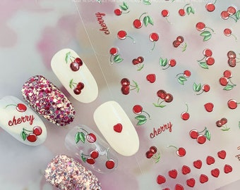 Cherry Nail Stickers, Cherry Nail Decals, Peach Nail Stickers, Fruit  Naiil Stickers, 5D Embossed, Cherry Nails, DIY Nails