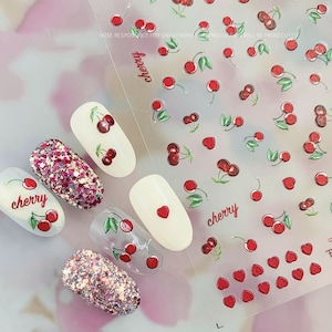 Cherry Nail Stickers, Cherry Nail Decals, Peach Nail Stickers, Fruit  Naiil Stickers, 5D Embossed, Cherry Nails, DIY Nails
