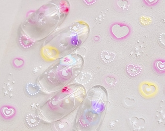 3D Heart Nail Stickers, Heart Nail Decals, Heart Self-Adhesive Nail Sticker, Heart Nail Art, DIY Nails