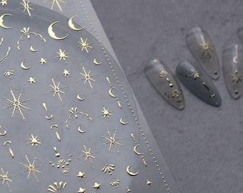 Gold Moon And Star Nail Stickers, Gold Nail Decals, Silver Nail Stickers, Silver Nail Decals, DIY Nails