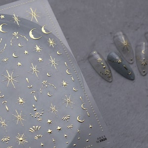 Gold Moon And Star Nail Stickers, Gold Nail Decals, Silver Nail Stickers, Silver Nail Decals, DIY Nails