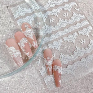 Lace Pattern Nail Stickers, Bridal Nail Decal, Wedding Nail Decals, Nail Art Stickers, Lace Nail Designs, 3D Nail Stickers, DIY Nails