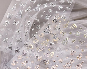 Gold Snowflake Nail Stickers, Christmas Tree Nail Stickers, Winter Nail Stickers, Silver Nail Decals, Winter Nail Decals, Winter Manicure