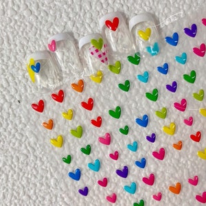 Heart Nail Decals, Jelly-Style Heart Nail Stickers, Colorful Heart Nail Stickers, Dots Nail Stickers, 3D Nail Sticker, DIY Stickers