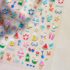 Summer Beach Nail Stickers, Beach Nail Decals, Vacation Nail Design, Summer Nail Art, Summer Manicure, Cute Nail Stickers, DIY Nails