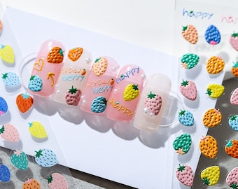 Erdbeer Nagelsticker, Erdbeer Nagelsticker, Kawaii Nagelsticker, 5D Nägel, 3D Nagelsticker, DIY Nägel