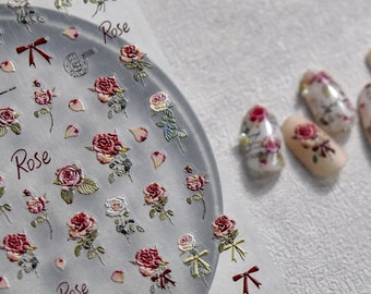 Red Rose Nail Stickers, Rose Nail Decals, Floral Nail Stickers, Flower Nail Decals, Spring Nail Art, DIY Nails