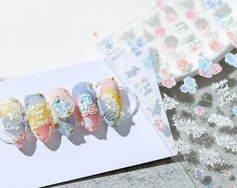 Pegatinas para uñas con flores y diamantes, calcomanías para uñas con flores, calcomanías delicadas para uñas, diseños de uñas, uñas DIY, uñas 5D