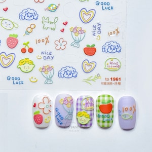 Kawaii Drawings Nail Stickers, Kawaii Nail Decals, Cartoon Nail Stickers, Nail Decal Art, Nail Supplies, DIY Nails