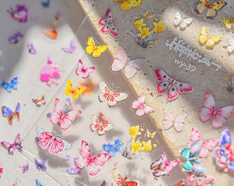 Pegatinas de mariposa para uñas en 3D, calcomanías de mariposas coloridas para uñas, pegatinas estéticas para uñas, uñas de mariposa, pegatinas para manicura, pegatinas para uñas en 3D