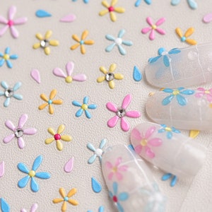 Color Flower Nail Stickers, Floral Nail Decals, Spring Nail Stickers, Flower Nails, Self-Adhesive Nail Stickers, DIY Nails