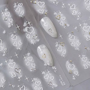 Heart Nail Stickers, Heart Nail Decals, Heart Nail Art Stickers, White Heart Stickeres, Embossed Heart Nail Stickers, Manicure Stickers