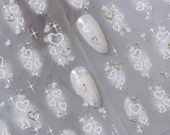 Heart Nail Stickers, Heart Nail Decals, Heart Nail Art Stickers, White Heart Stickeres, Embossed Heart Nail Stickers, Manicure Stickers