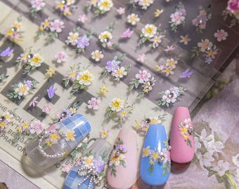 Flower Nail Stickers, Flower Nail Decal, Floral Nail Art, Flower Manicure, Spring Nail Decals, Embossed Nail Stickers, DIY Nails