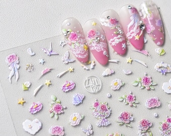 Rosa Blumen Nagelaufkleber, Blumen Nagel Aufkleber, Zierliche Blumen Nagelkunst, Blumen Nagel Designs, DIY Nägel, selbstklebender Nagelaufkleber