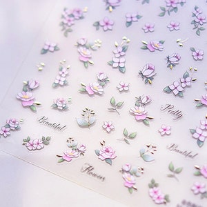 Pink Flower Nail Stickers, Flower Nail Decals, Floral Nail Art, Flower Nail Charms, Manicure Sticker, Self-Adhesive Nail Stickers, DIY Nails