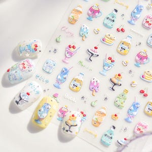 Summer Drinks Nail Stickers, Cute Summer Nail Stickers, Summer Nail Decals, Drinks And Bottles Nail Stickers, Cute Nail Decal Art, DIY Nails