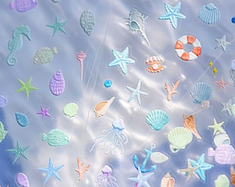 Ocean Starfish And Shell Nail Stickers, Ocean World Nail Stickers, Ocean Nail Decals, Summer Nails, Sea Nails, DIY Nails