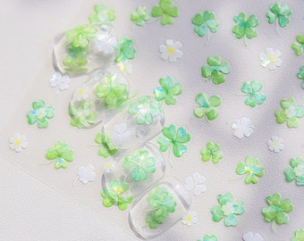 Four Leafs Clover Plants Nail Stickers, Plants Nail Stickers, Leaf Nail Decals, Green Nail Stickers, Nail Art, Lucky Plant Nail Stickers