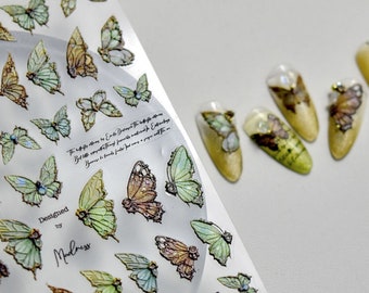 Green Butterfly Nail Stickers, Butterfly Nail Decals, Butterfly Nail Designs, Dainty Nail Stickers, 3D Nail Stickers, DIY Nails