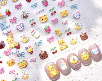 Cute Bear Nail Stickers, Nail Stickers For Kids, Bear Nail Decals, Cute Nail Art Stickers. DIY Nails, Self-Adhesive Nail Stickers