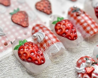 Erdbeeren Nagel Aufkleber, Nagel Aufkleber Kunst, Erdbeeren Nagel Aufkleber, Süße Nagel Aufkleber, Kawaii Nagel Aufkleber, 5D Prägung